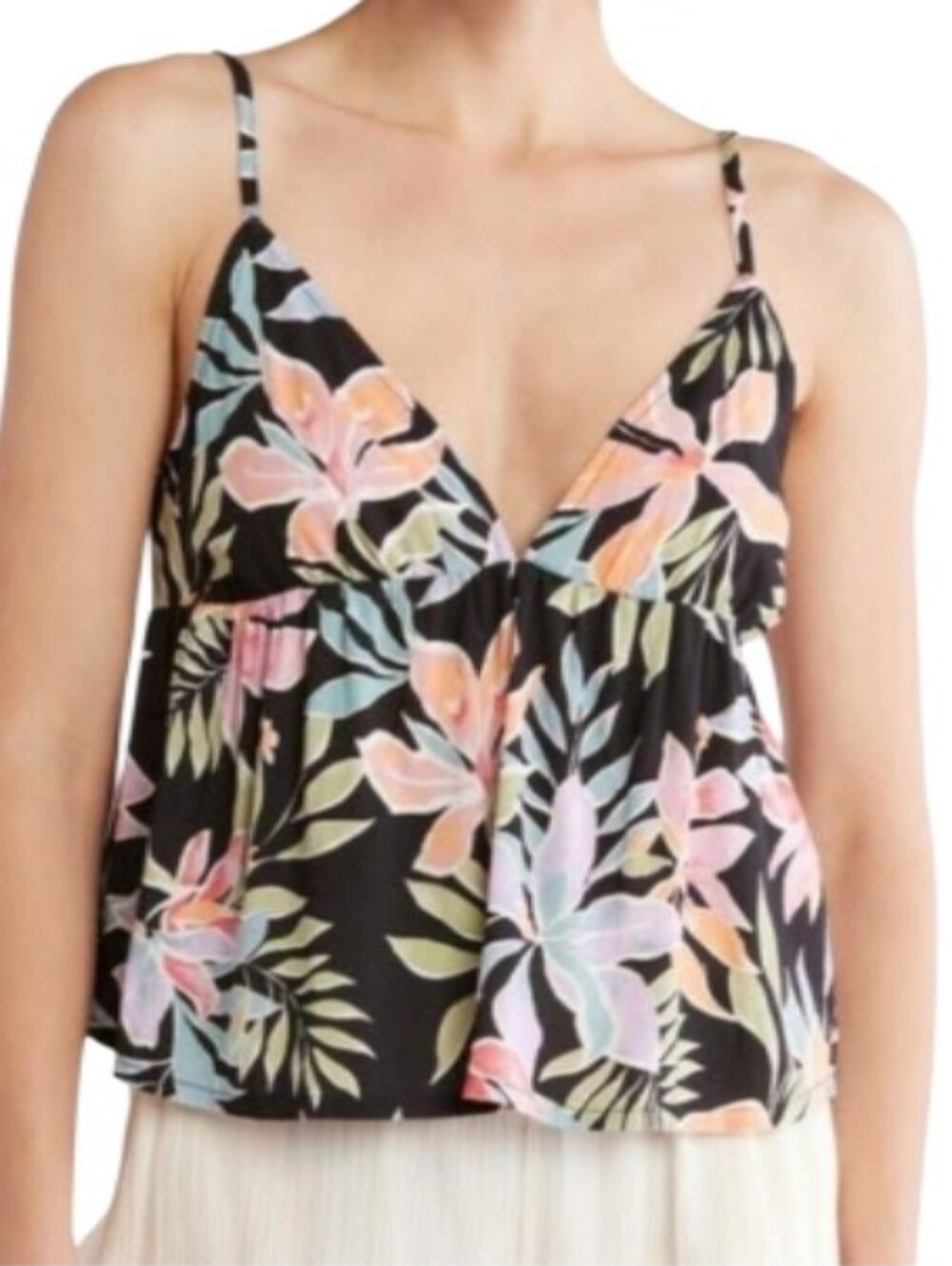 Billabong Carefree Black Floral V-Neck Spaghetti Strap Cami-NWT
